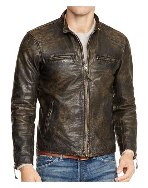 prada mens brown leather jacket|Prada distressed leather jacket.